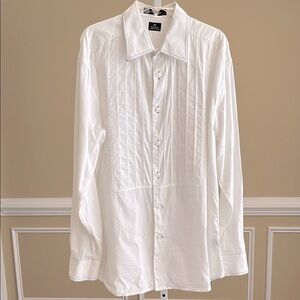 Sean John White Long Sleeve 100% Cotton White Shirt With Pleated Bib Size XL
